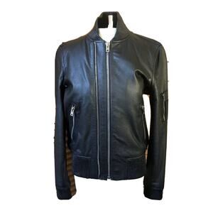 KOOPLES Black LEATHER JACKET Double Front Zippers Sz XS NWT